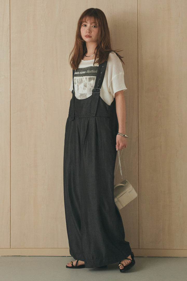 [SET]半袖モノトーングラフィックトップス+前後2WAYテンセルデニムサロペット(2set)