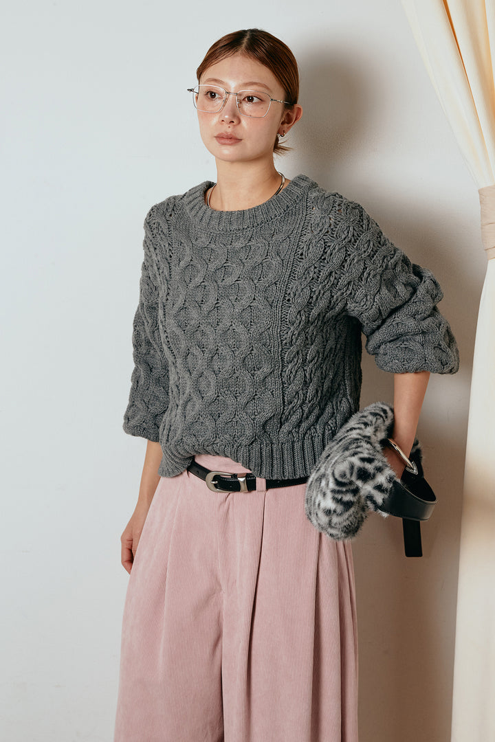 [SET]バルキーケーブルプルオーバー+コーデュロイサイドタックコクーンパンツ(2set)