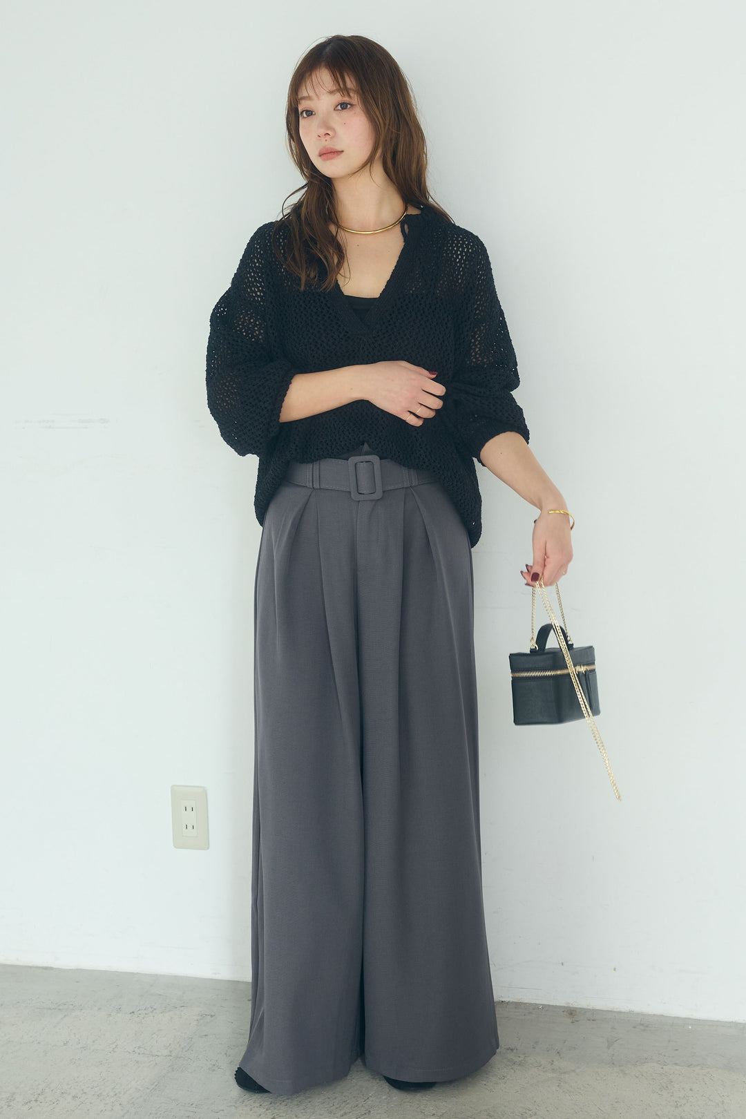 【即納】ミックスメッシュキーネックプルオーバー