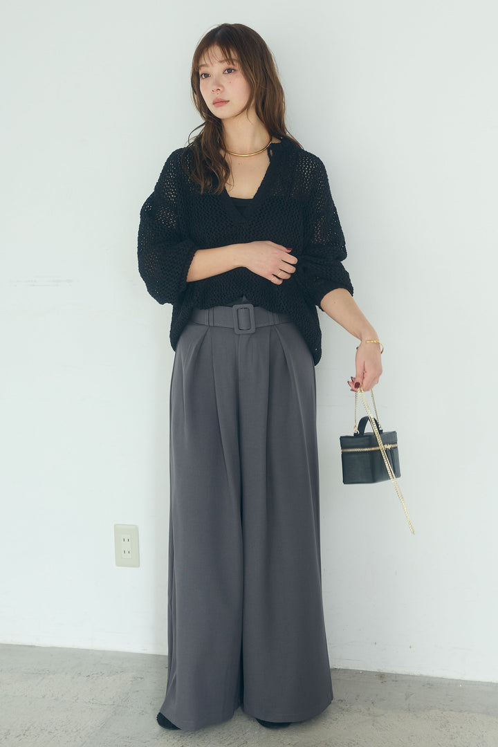 【即納】ミックスメッシュキーネックプルオーバー