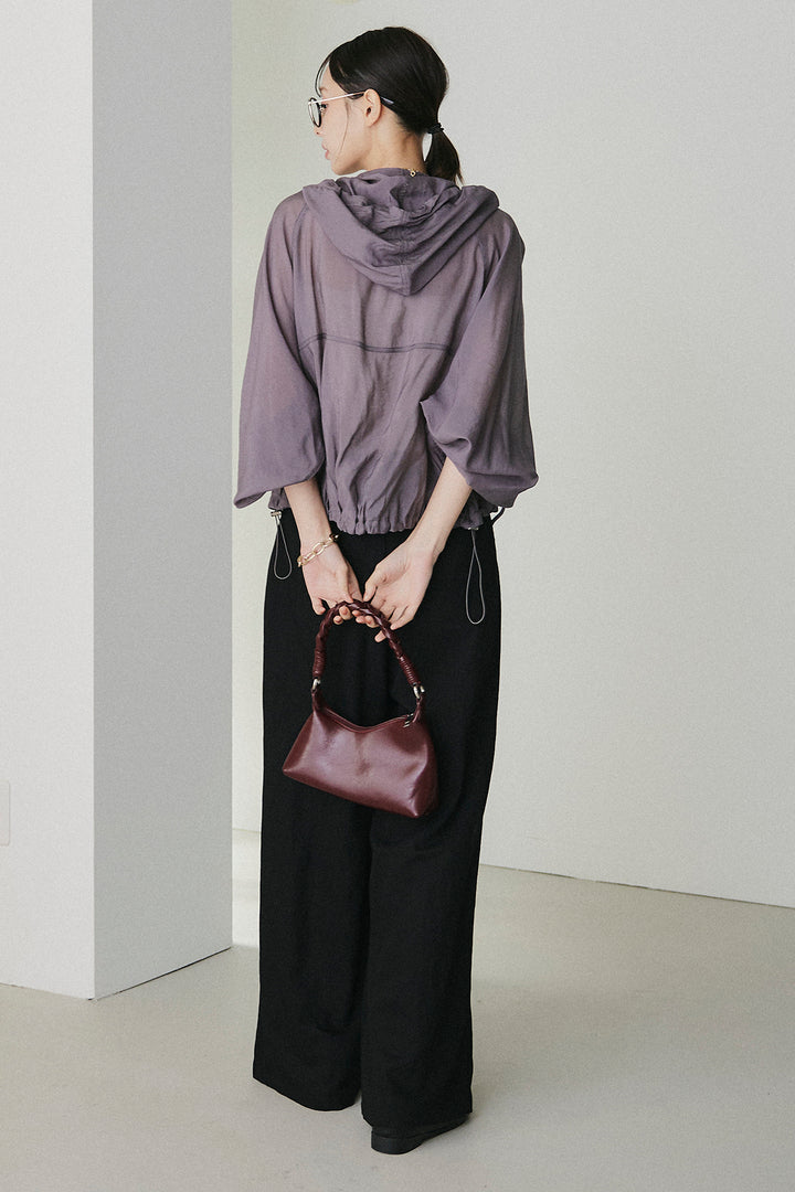 [SET]裾ドロストシアーWジップフーディーブルゾン+ウエスト折り返しワイドパンツ(2set)