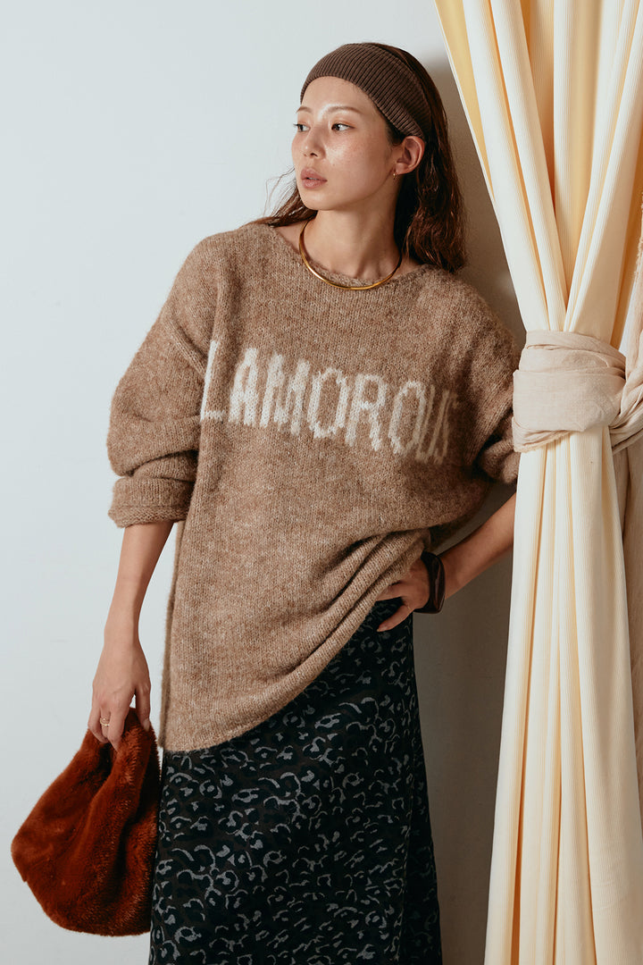 [SET]フロントロゴデザインニットトップス+レオパードロングスカート(2set)