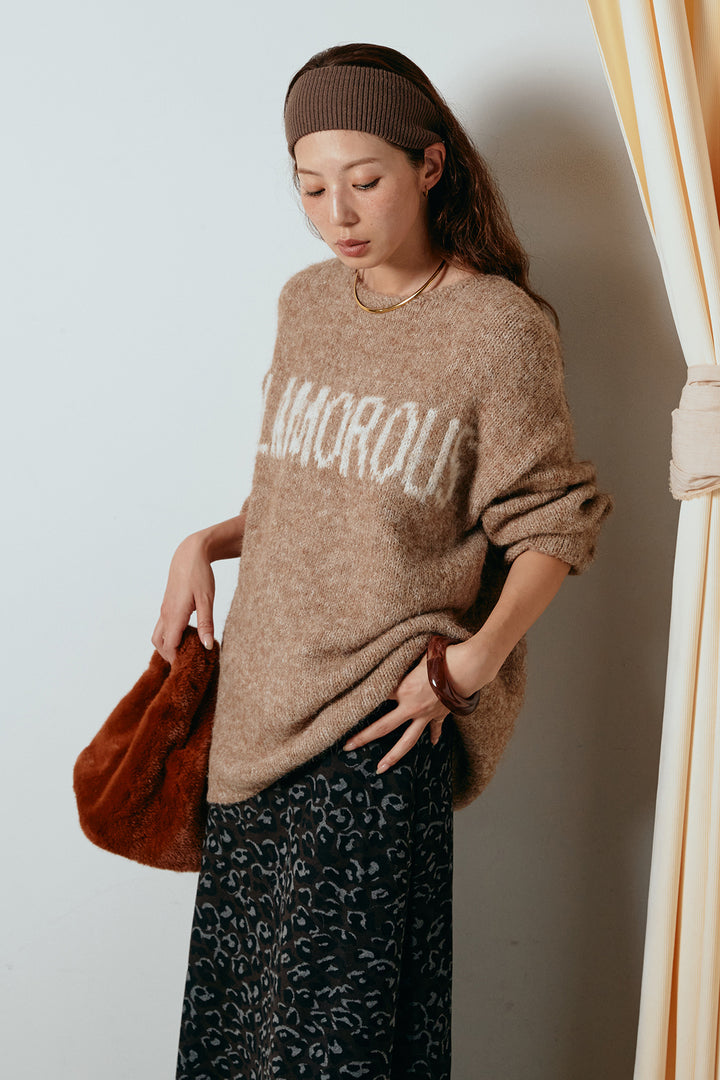 [SET]フロントロゴデザインニットトップス+レオパードロングスカート(2set)