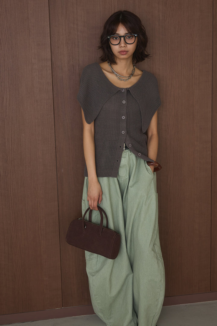 [SET]ビッグカラーボタンニットトップス+ベルト付きカラーデニムパンツ(2set)