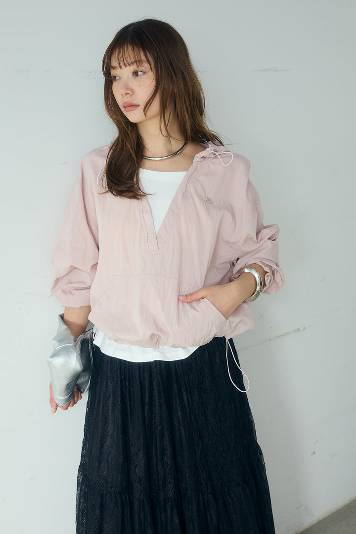 [SET]レイヤードデザインフーディートップス+ひげレース切替ロング丈スカート(2set)