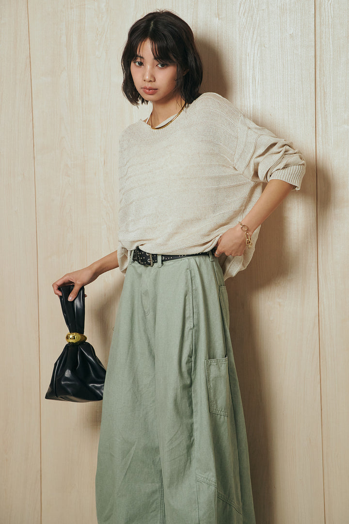 [SET]麻混リラックスニットトップス+ベルト付きカラーデニムパンツ(2set)