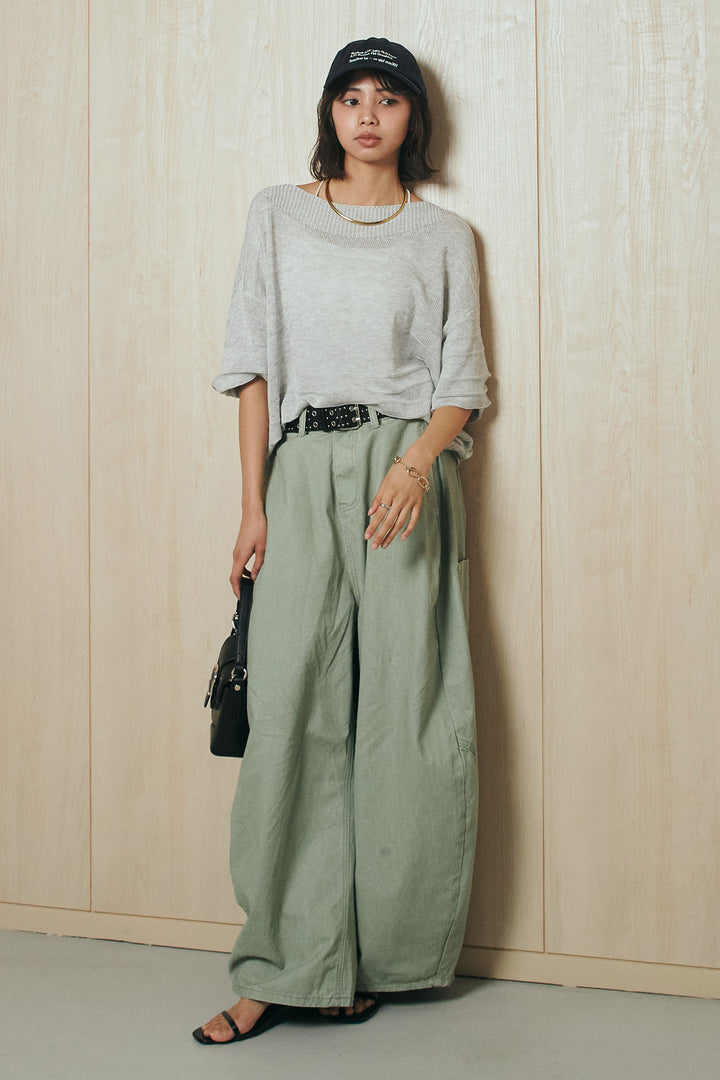[SET]麻混リラックスニットトップス+ベルト付きカラーデニムパンツ(2set)