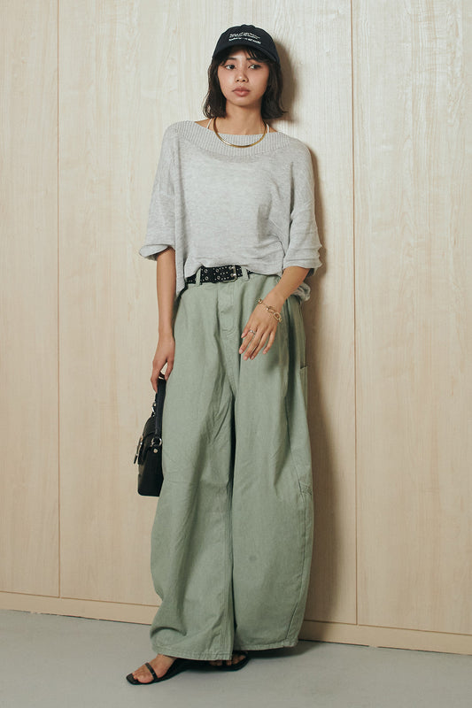 【着回しセット】[SET]麻混リラックスニットトップス+麻混リラックスニットトップス+ベルト付きカラーデニムパンツ(3set)