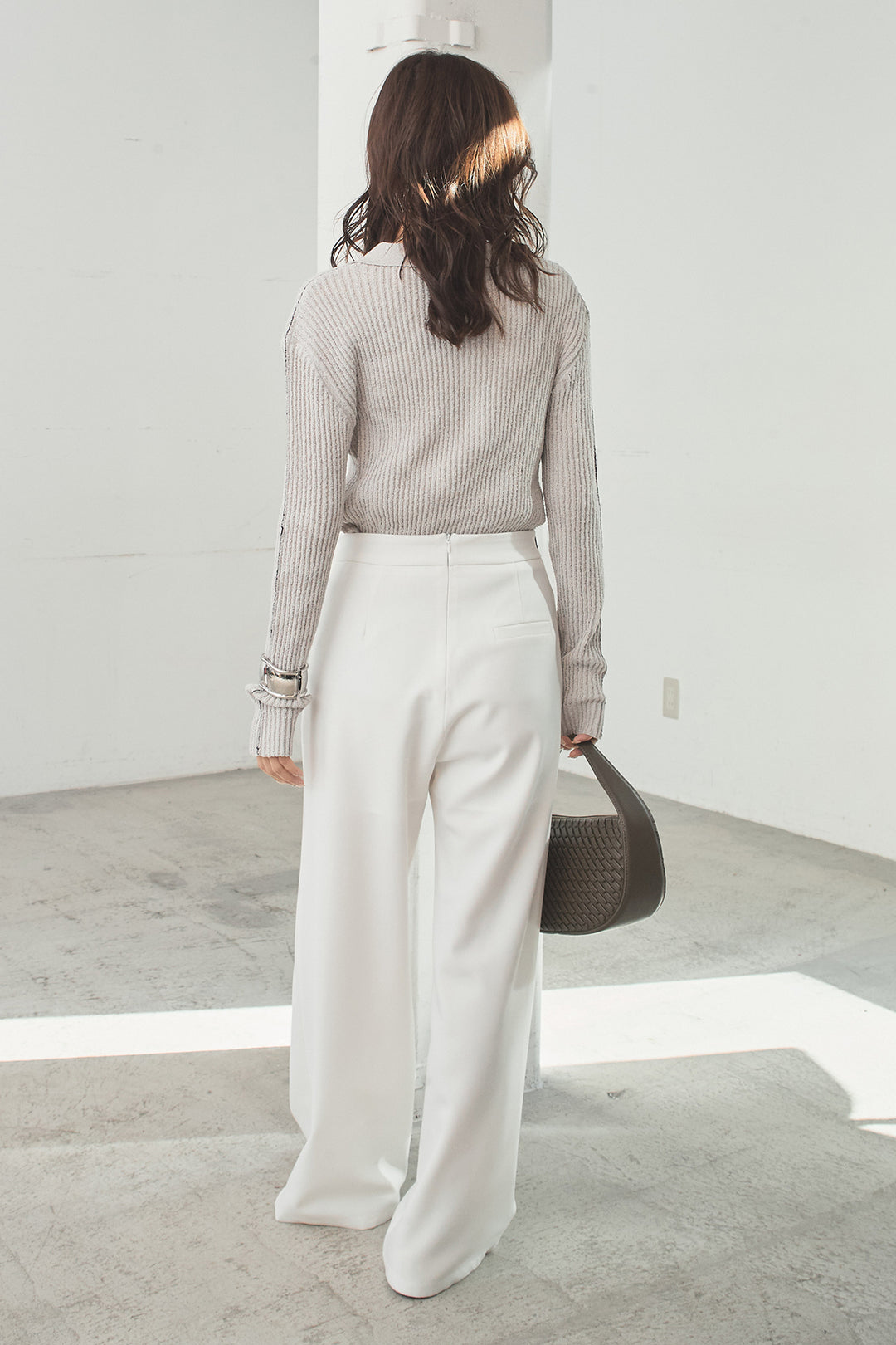 [SET]衿付きニットプルオーバー+サイドベルトタック入りスラックス(2set)