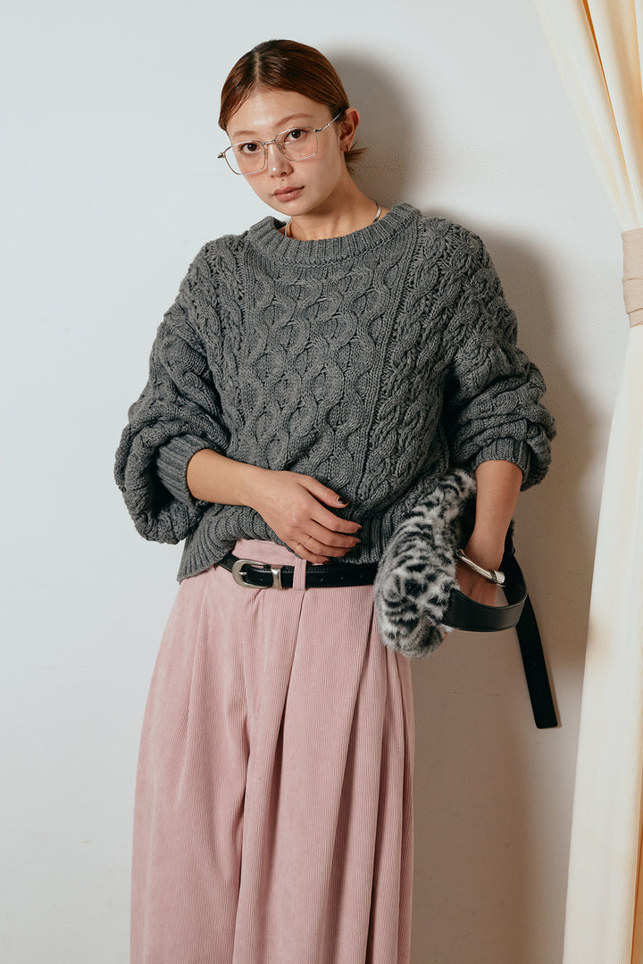 [SET]バルキーケーブルプルオーバー+コーデュロイサイドタックコクーンパンツ(2set)
