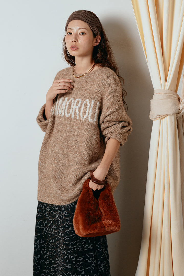 [SET]フロントロゴデザインニットトップス+レオパードロングスカート(2set)