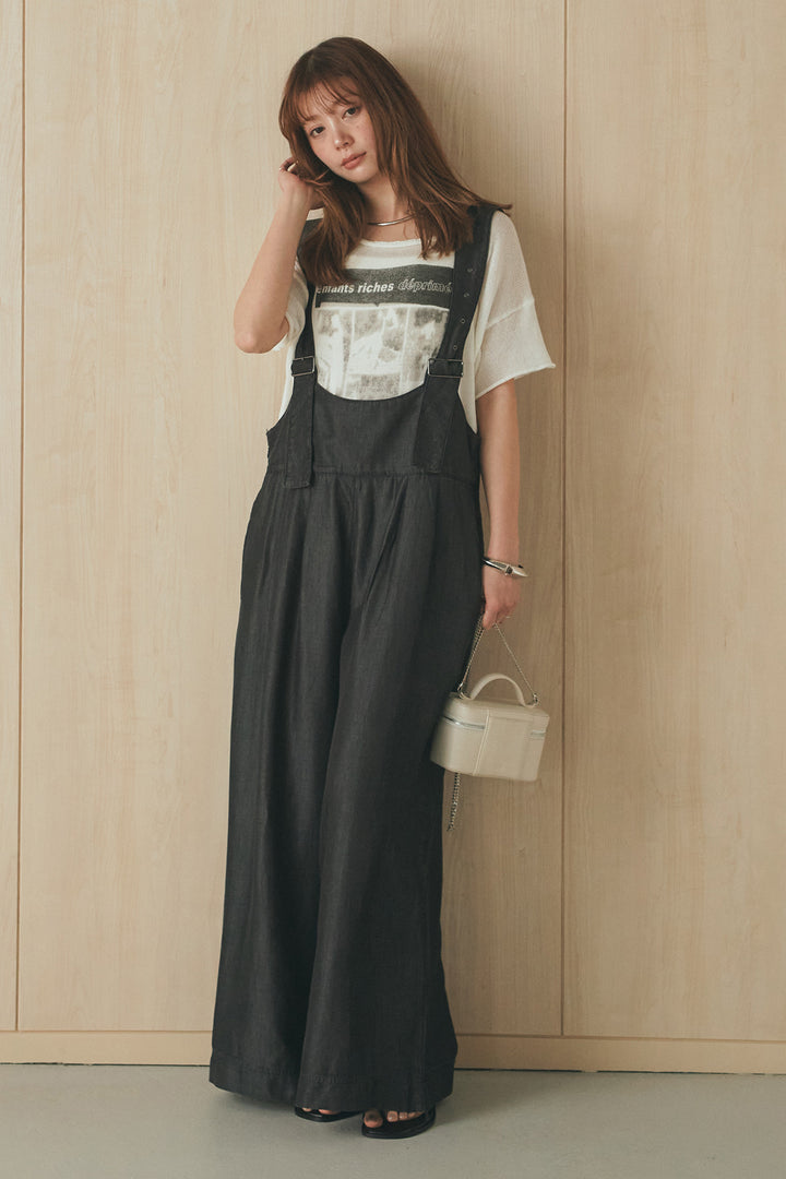 [SET]半袖モノトーングラフィックトップス+前後2WAYテンセルデニムサロペット(2set)
