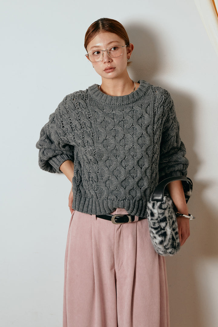 [SET]バルキーケーブルプルオーバー+コーデュロイサイドタックコクーンパンツ(2set)