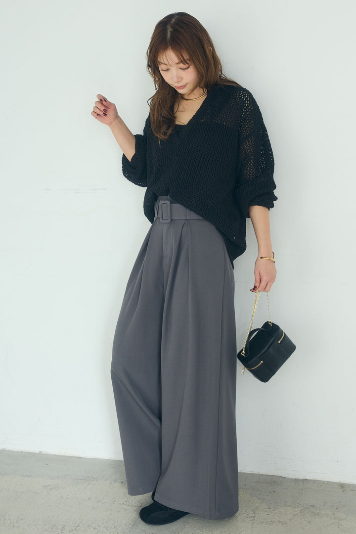 【即納】ミックスメッシュキーネックプルオーバー