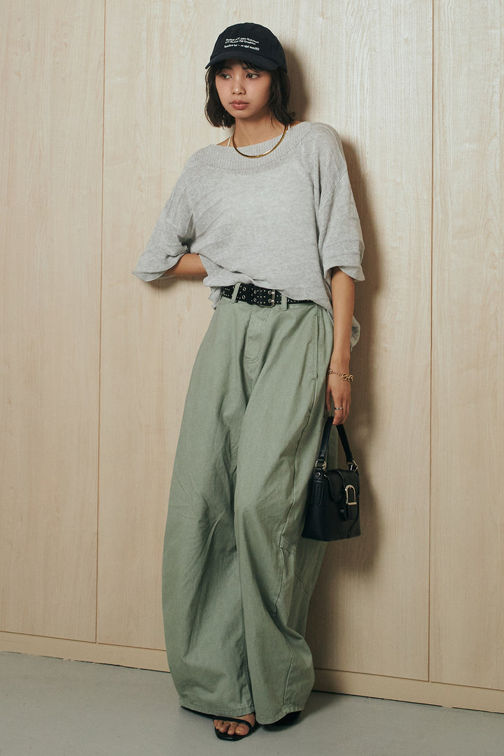 [SET]麻混リラックスニットトップス+ベルト付きカラーデニムパンツ(2set)