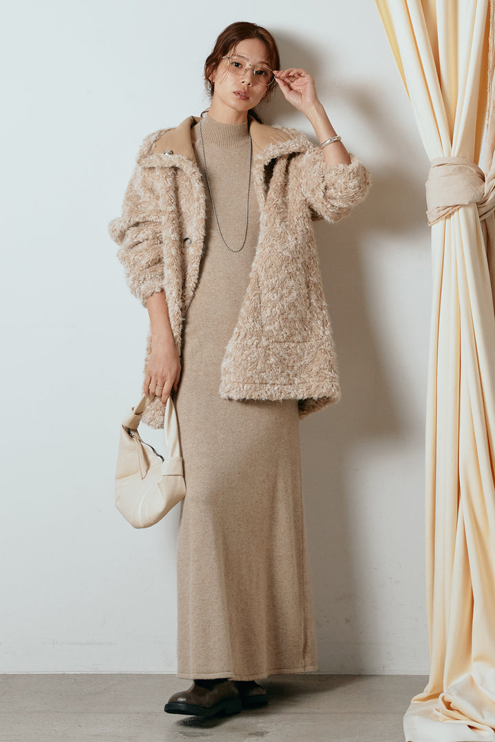 [SET]リバーシブルボアアウター+ノースリーブニットロングワンピース(2set)