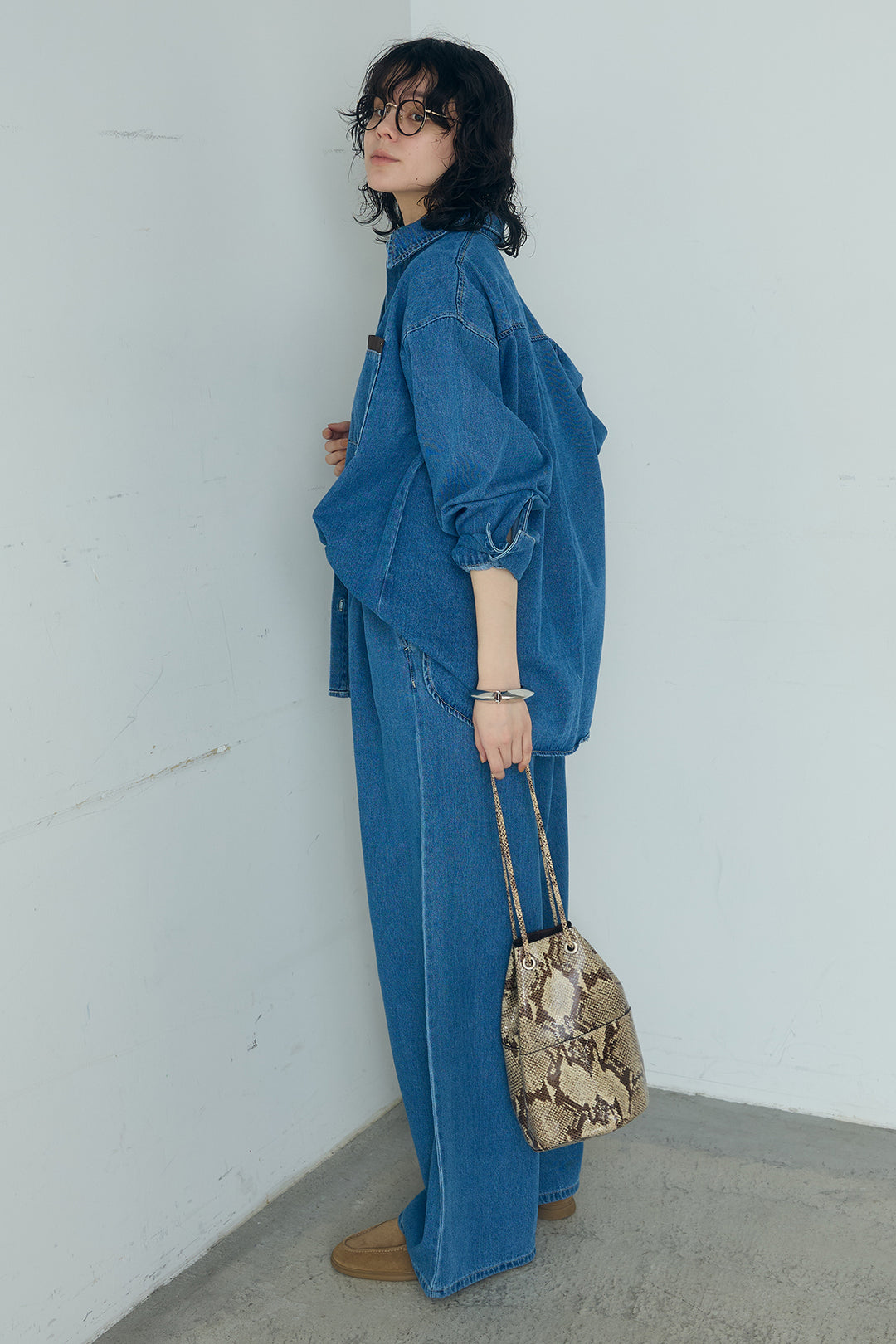 [SET]ライトオンスデニムシャツ+ライトオンスデニムルーズパンツ(2set)