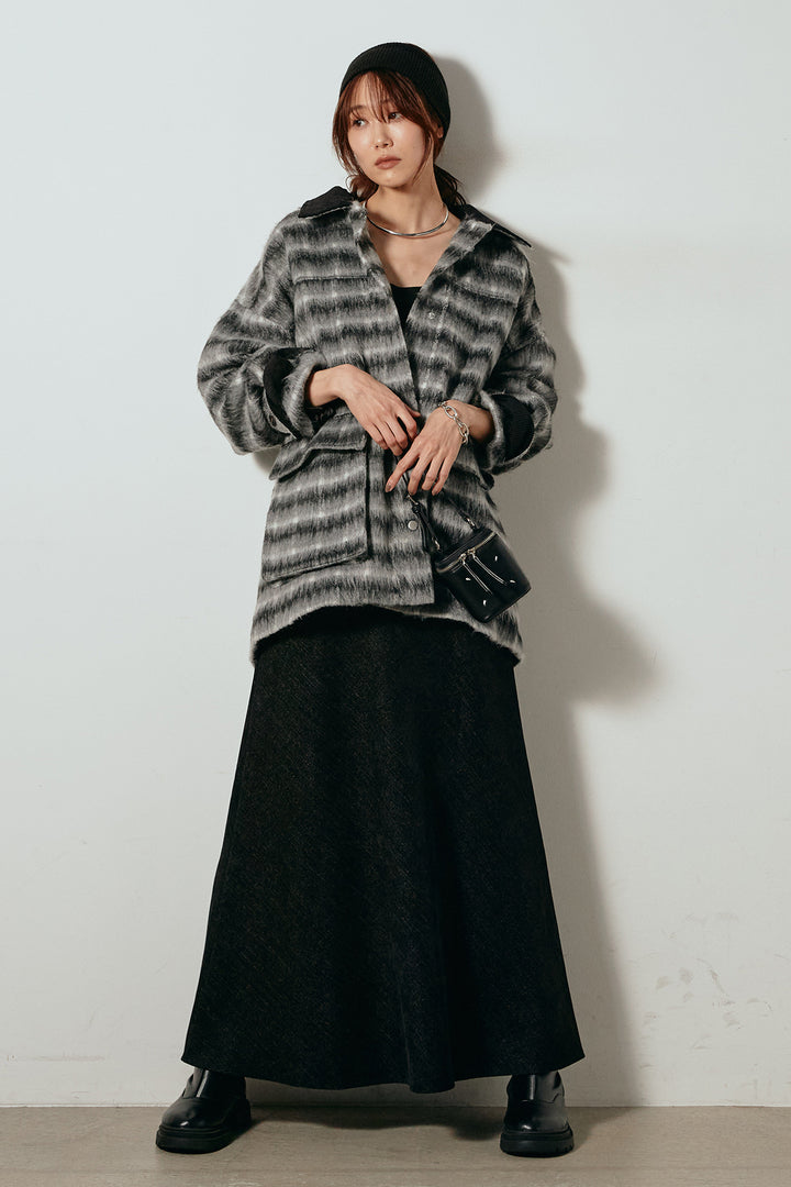 [SET]チェックシャギーミドルカバーオール+スウェードライクロングスカート(2set)