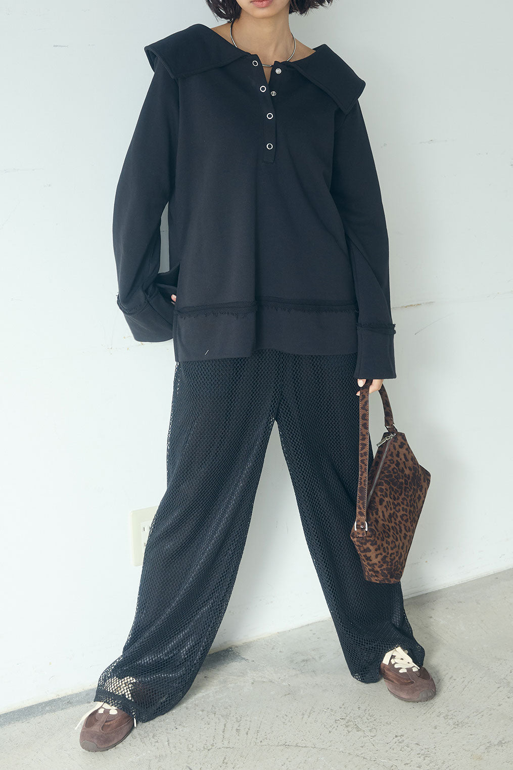 [SET]ビッグカラー2WAYスウェットトップス+メッシュリラックスパンツ(2set)