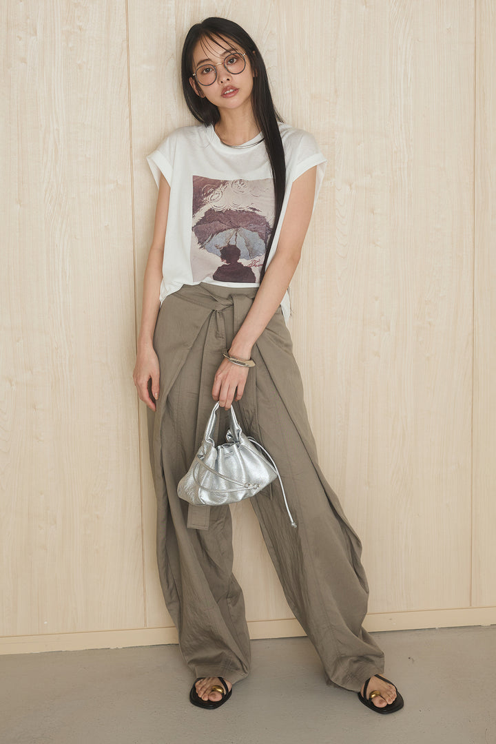 [SET]スクエアニュアンス柄Tシャツ+前結びタックワイドパンツ(2set)