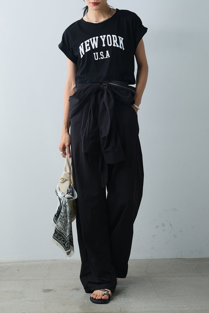 [SET]ショート丈NEWYORKロゴTシャツ+合繊ジャンプスーツ(2set)