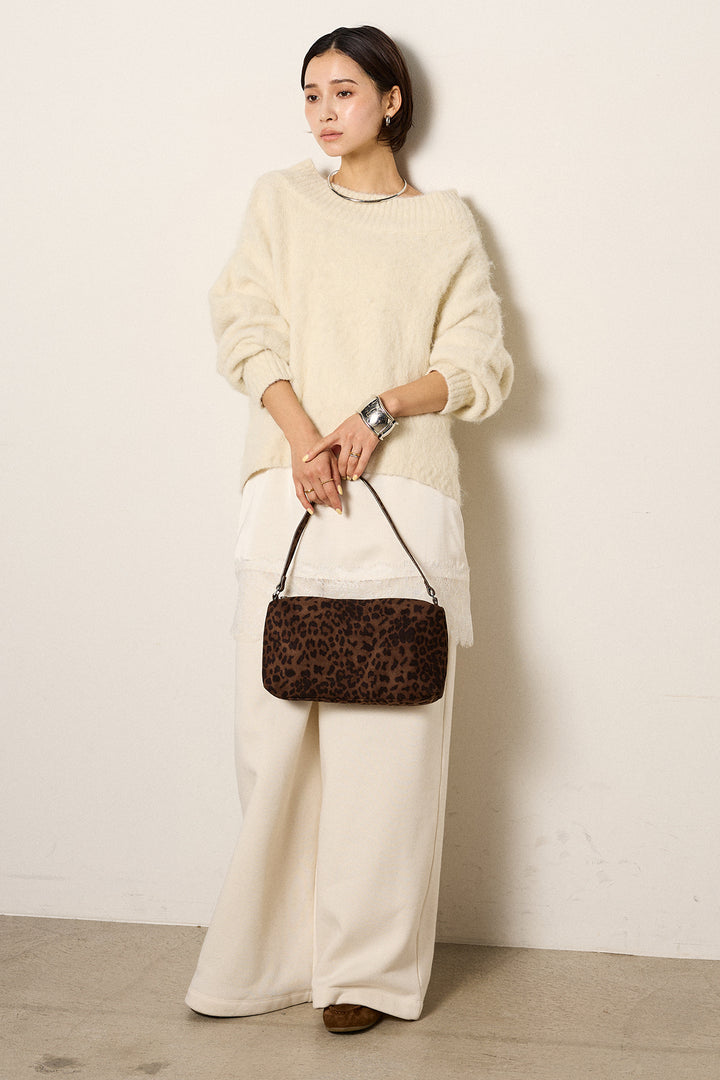 [SET]アルパカタッチオフショルニット+裏起毛スウェットワイドパンツ(2set)