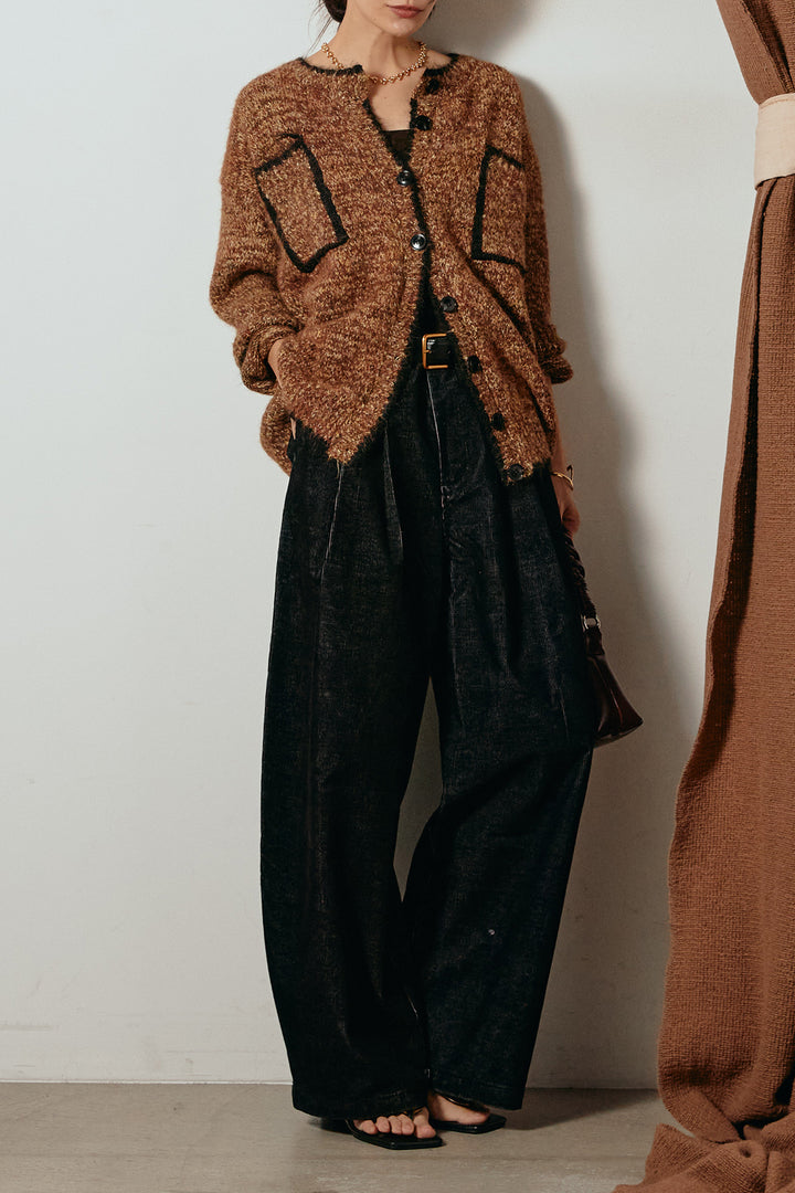 [SET]ミックスニットポケットカーディガン+フロントタック入りコーデュロイパンツ(2set)