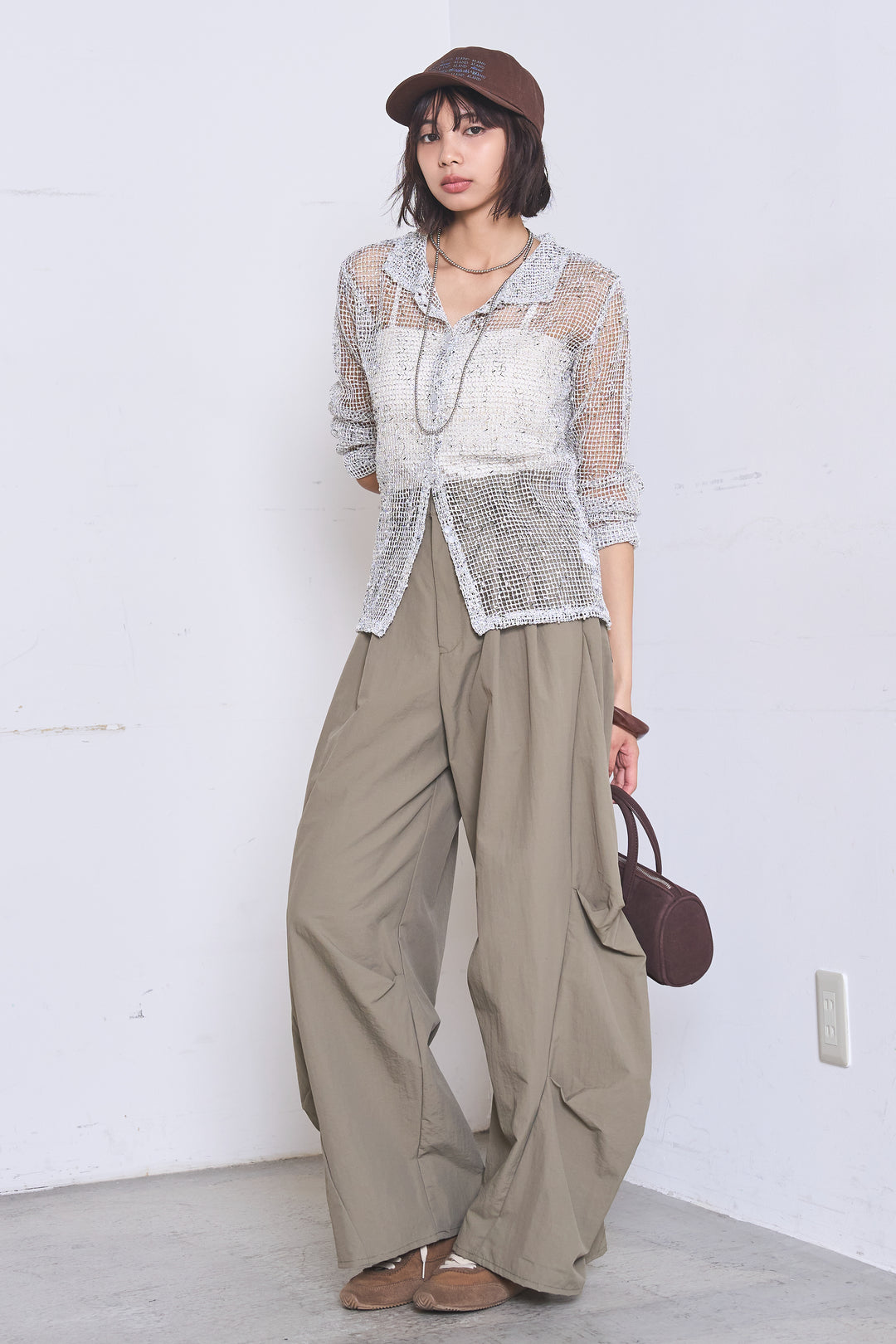 [SET]ネップメッシュポロ襟カーディガン+ドライタフタタックバレルパンツ(2set)