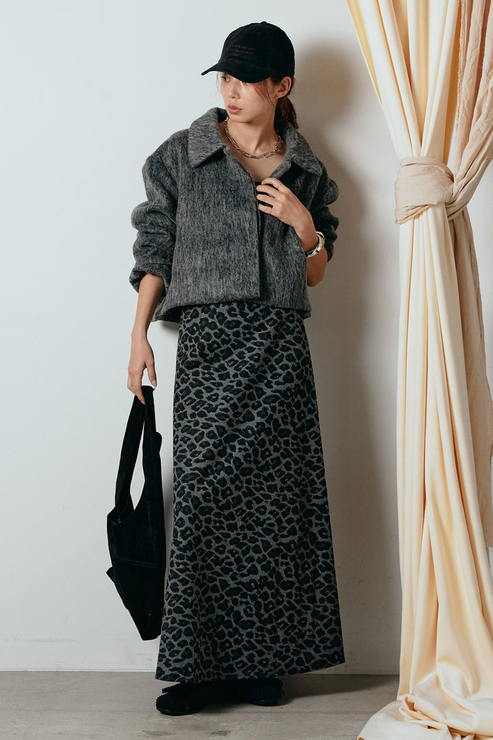 [SET]シャギーショートジャケット+レオパードロングスカート(2set)