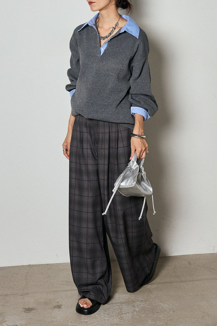 【即納】タック入りタータンチェックワイドパンツ