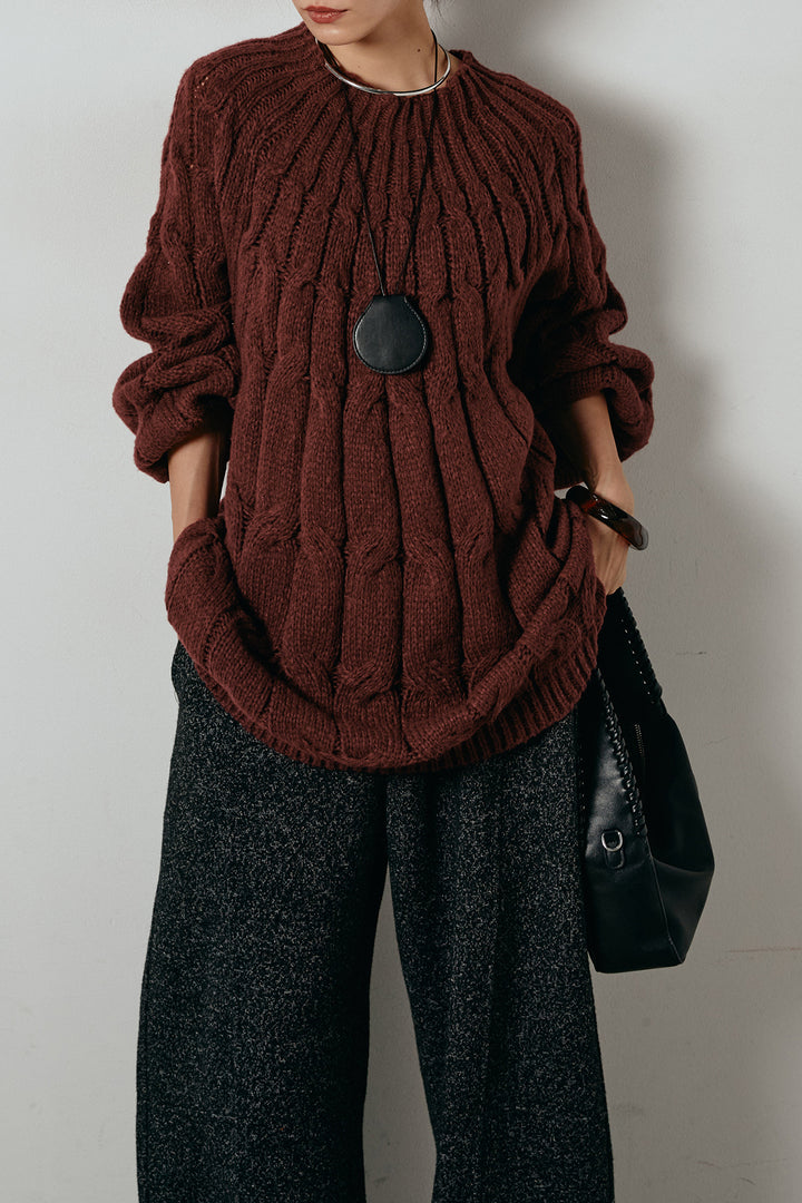 求心柄ニットトップス/レッド