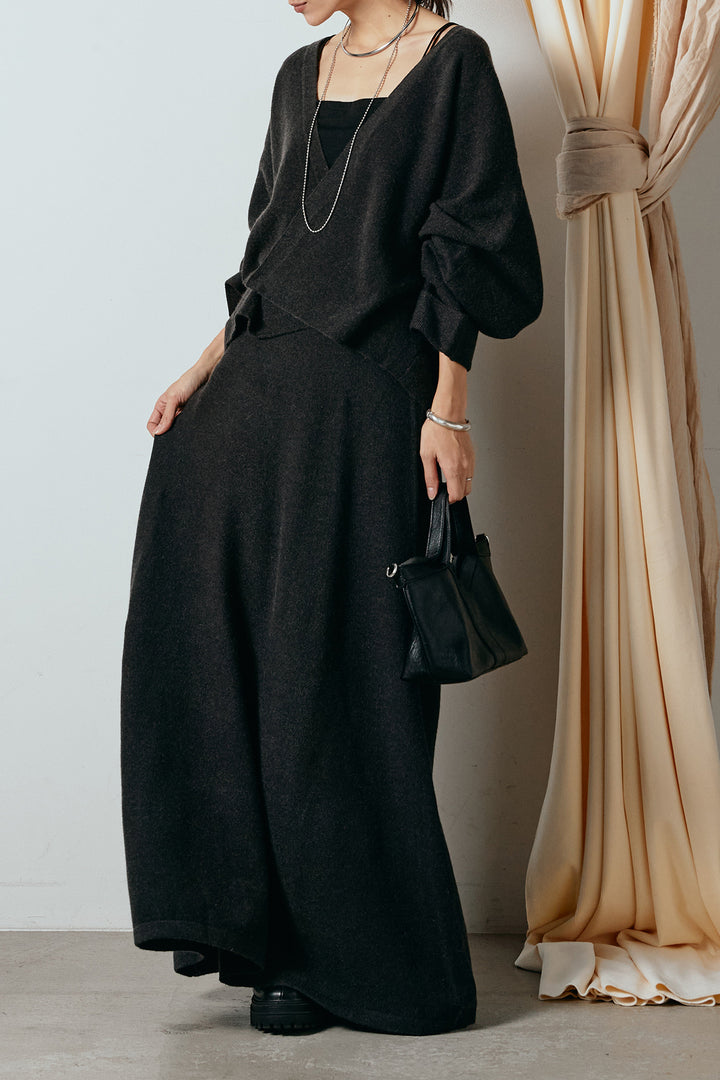 [SET]カシュクールニットカーディガン+ニットロングスカート(2set)