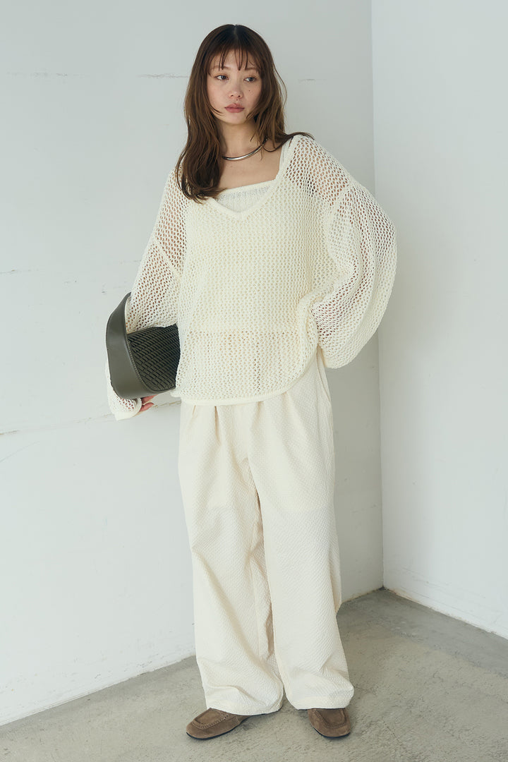 [SET]メッシュ編みビスチェセットVネックプルオーバー+シアサッカーイージーパンツ(2set)