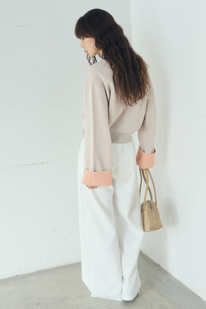 [SET]レーヨンポリダブルフェイスカーディガン+サイドベルトタック入りスラックス(2set)