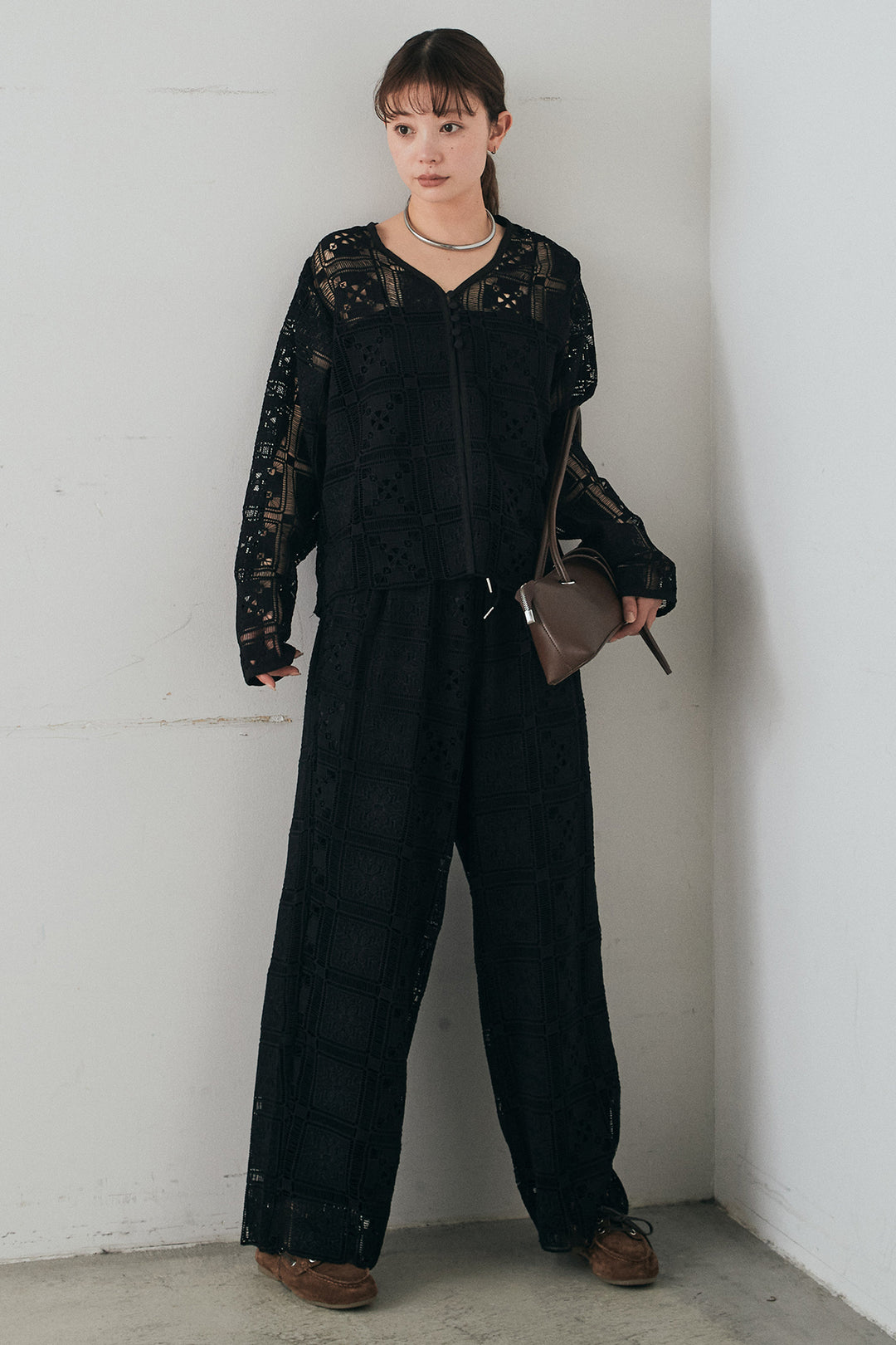 [SET]クロシェレースカーディガン+クロシェレースイージーパンツ(2set)