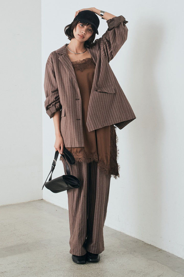[SET]リネンライクストライプテーラードジャケット+リネンライクストライプタックイージーパンツ(2set)