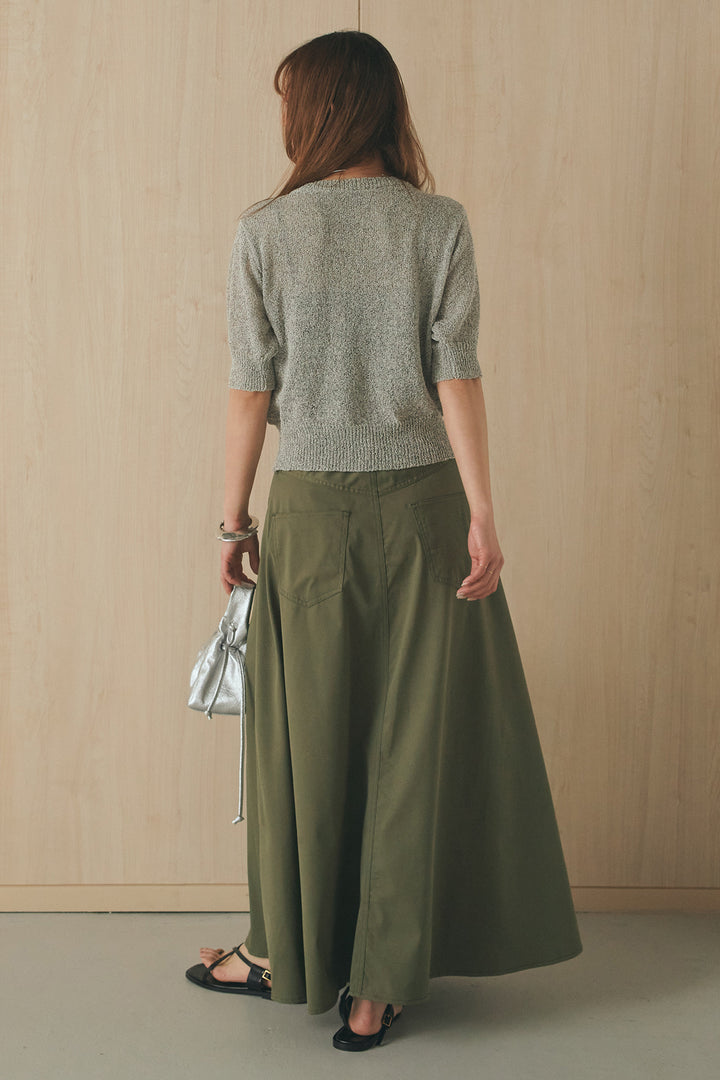 [SET]フロントテープデザイン半袖カーディガン+ミリタリーツイルタックフレアスカート(2set)