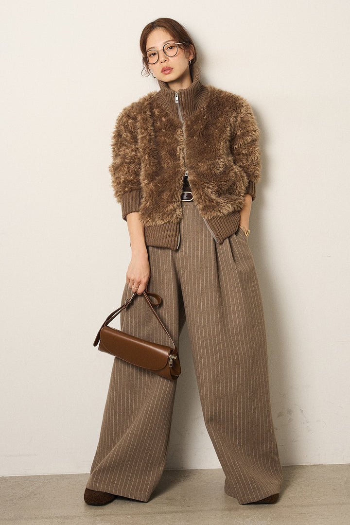 [SET]ハイネックボアブルゾン+ウールライクストライプパンツ(2set)