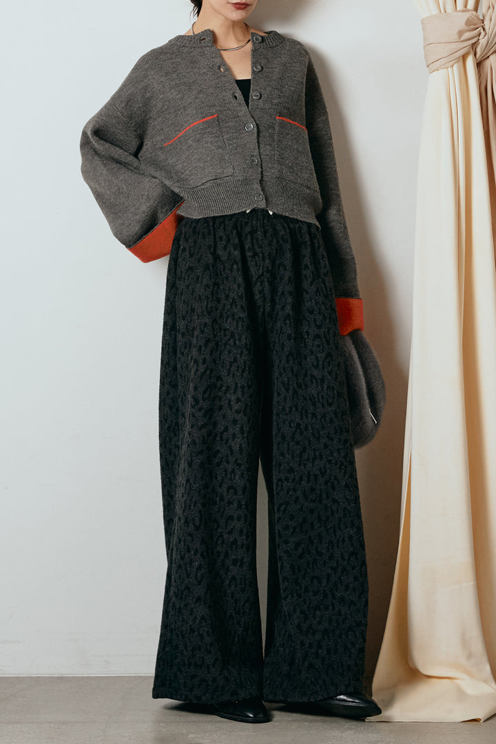 [SET]アルパカタッチダブルフェイスカーディガン+レオパードジャガードニットパンツ(2set)