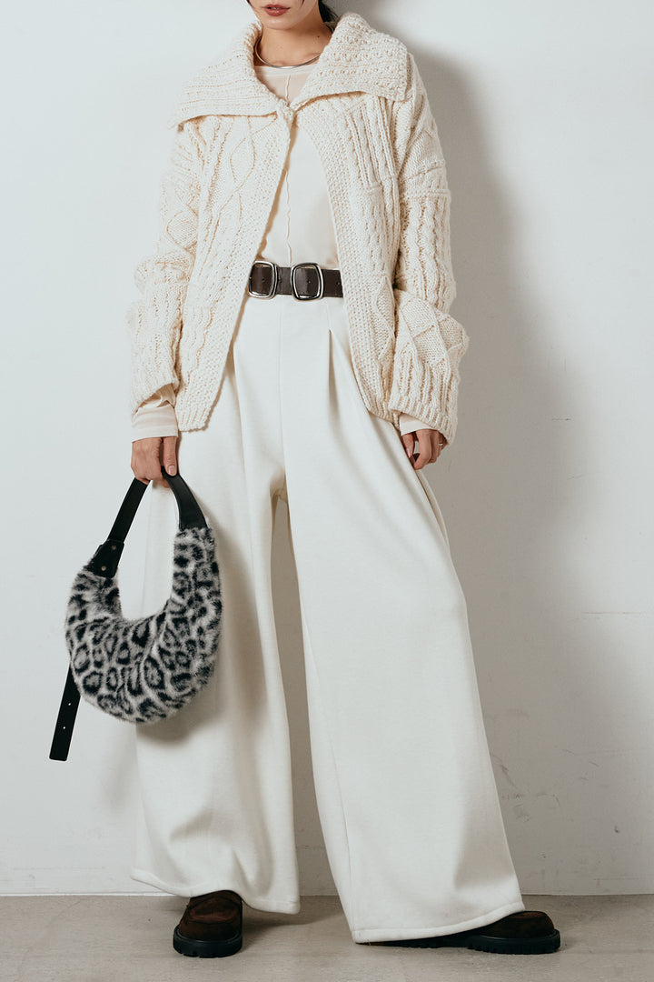 [SET]ビッグカラーケーブル編みニットトップス+2WAY袖コード刺繍クルーネックプルオーバー(2set)