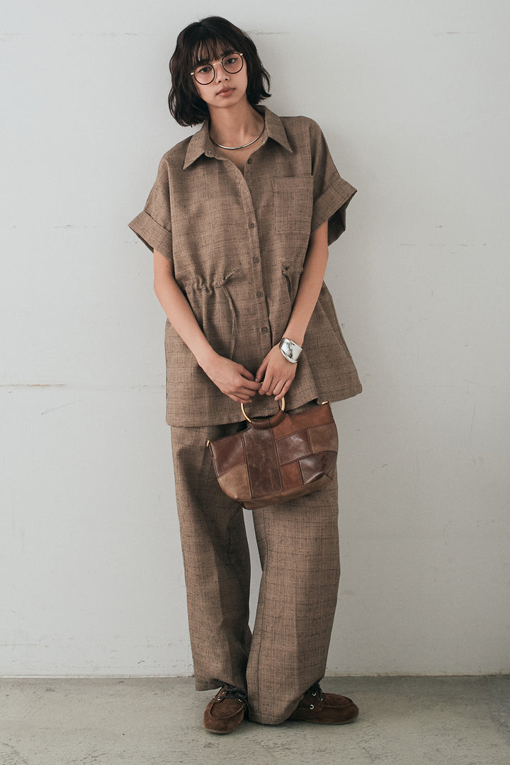 [SET]ツイードウエストドロストシャツ+ツイードタックパンツ(2set)