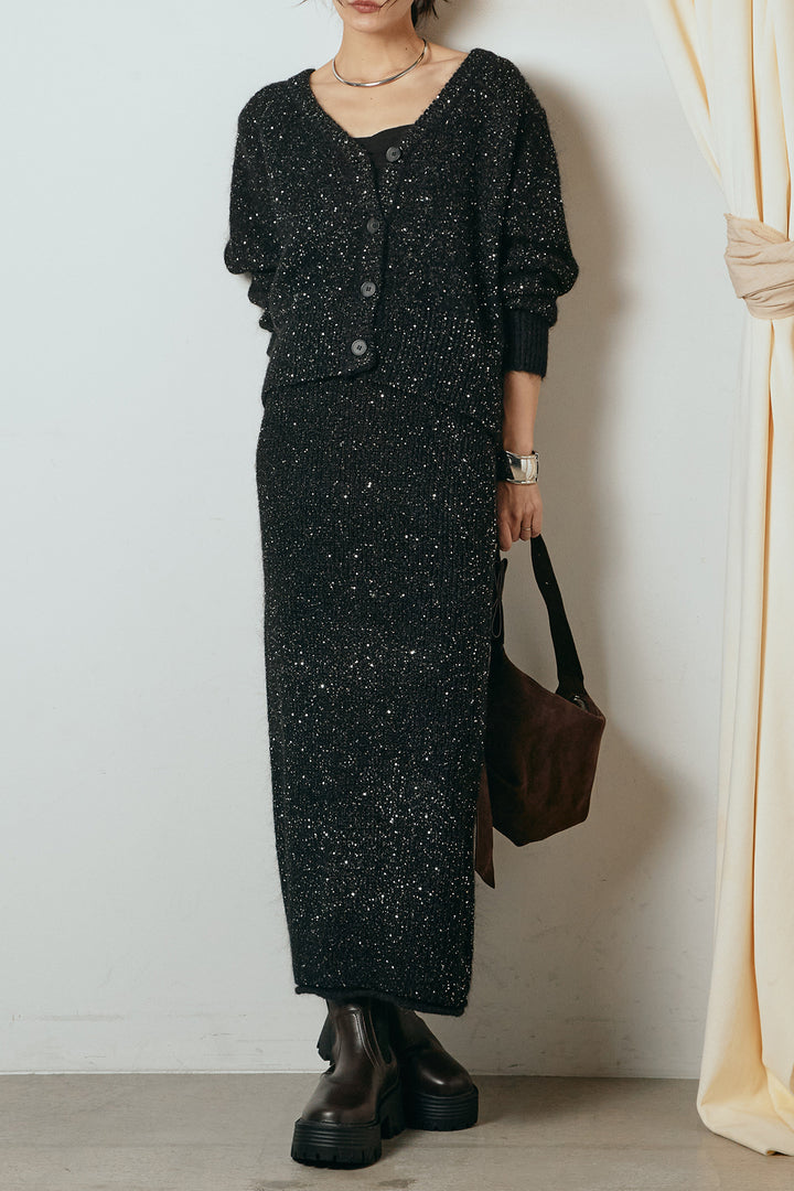 [SET]ミニラメニットカーディガン+ミニラメニットスカート(2set)