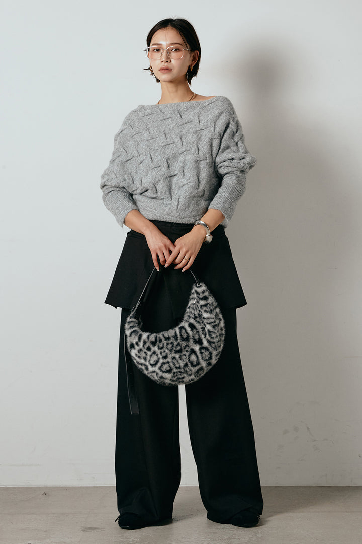 [SET]ボートネックニットトップス+ベルト付きウエストデザインパンツ(2set)