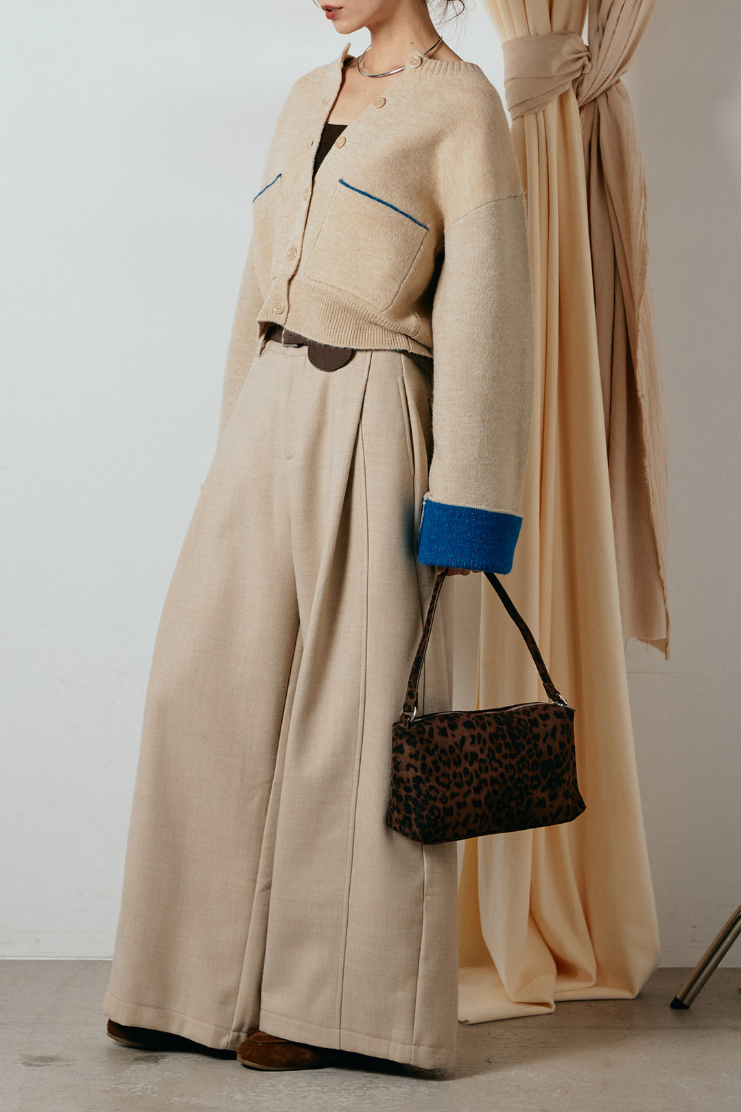 [SET]アルパカタッチダブルフェイスカーディガン+ポーチベルト付きカーブパンツ(2set)