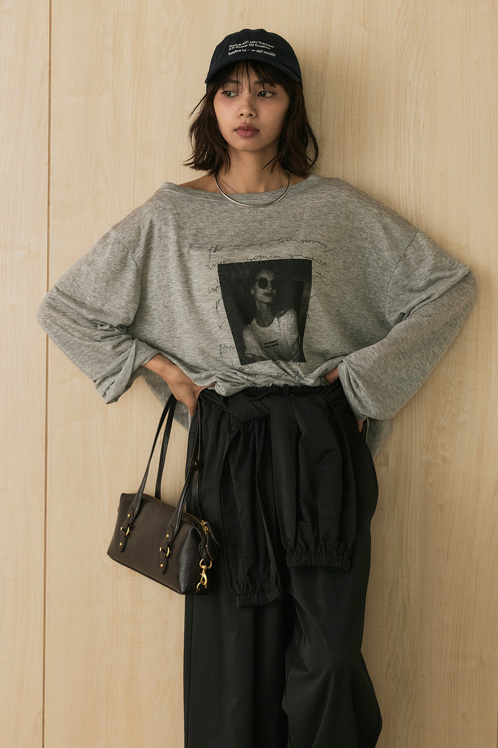 [SET]ヴィンテージグラフィックロンT+合繊ツイルスタンドウエスト巻きジョガーパンツ(2set)