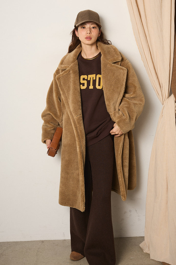 [SET]テディボアロングコート+ロゴデザインルーズスウェット+ワイドリブニットイージーパンツ(3set)