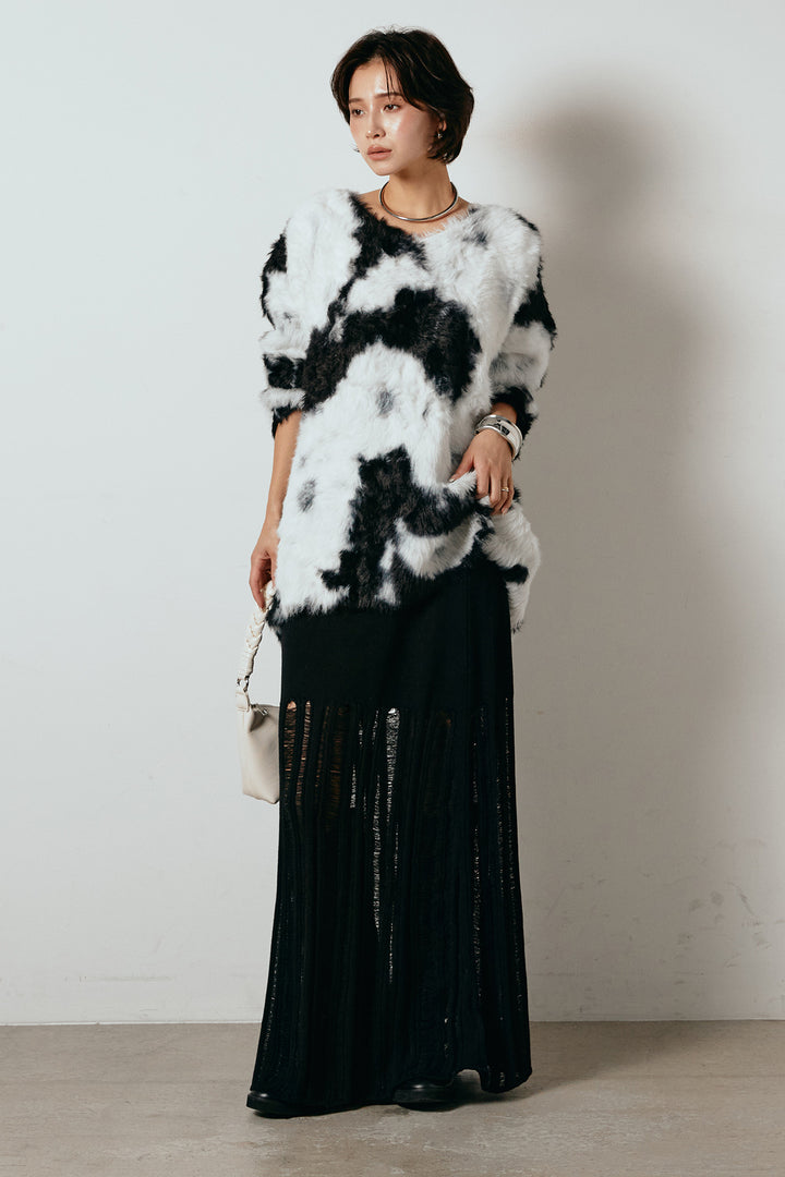 [SET]タイダイ柄シャギーニットトップス+裾シアーリブスカート(2set)