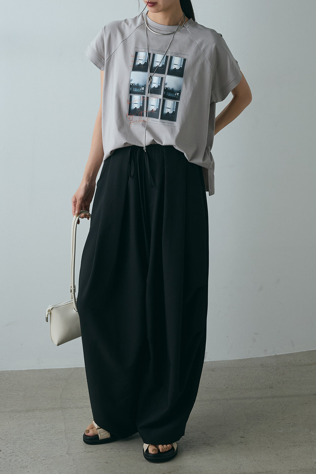 [SET]フォトプリントラグランTシャツ+ランダムタック入りワイドパンツ(2set)