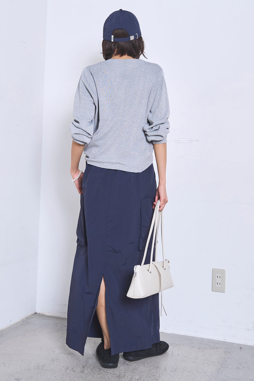 [SET]リサイクルポリニュアンス釦カーデ+撥水加工ナイロンスカート(2set)