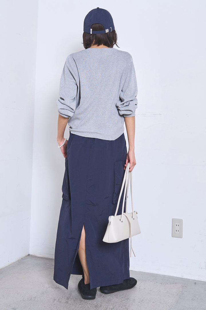 [SET]リサイクルポリニュアンス釦カーデ+撥水加工ナイロンスカート(2set)